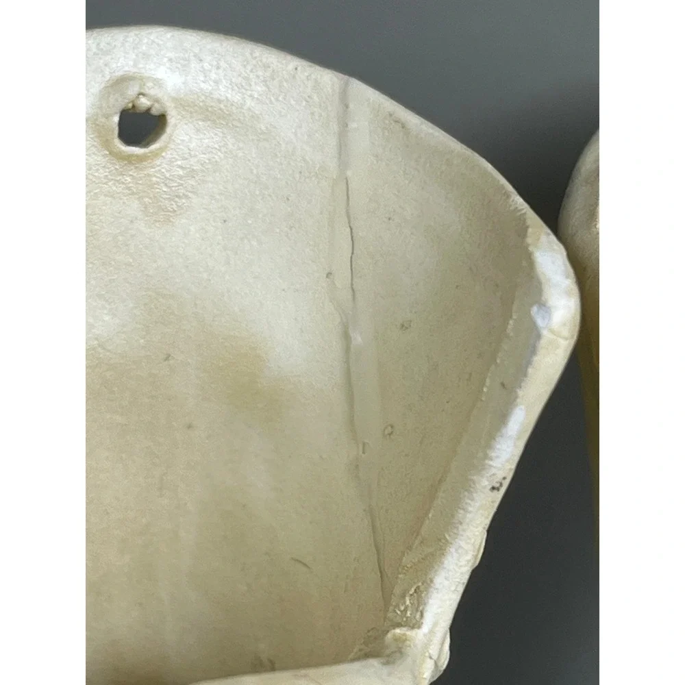 Vtg Victorian Ceramic Boot Wall Pocket Vases Cream Pearlized Pair 3.25